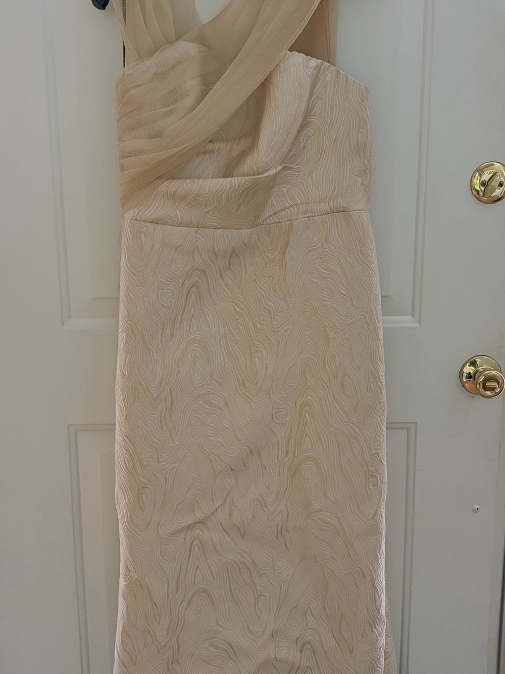 Elegant One-Shoulder Gold Evening Gown by Theia - Picture 7 of 7